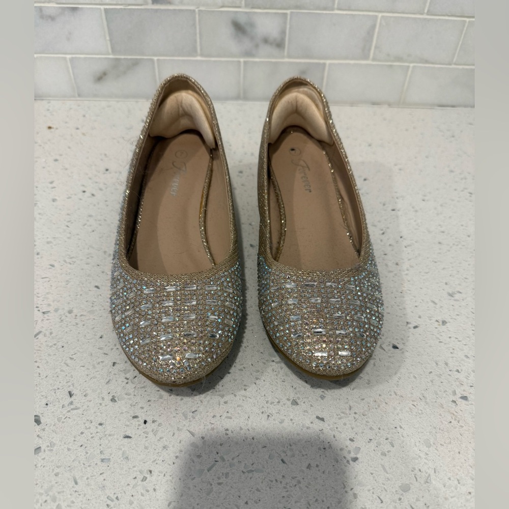 Forever 21 Gold Rhinestone Wedge Ballet Flats